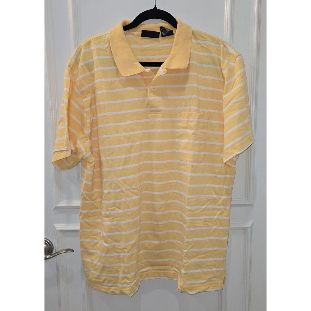 Vintage 1980's Puritan Men's Polo, Yellow White Striped, Short Sleeve, Size XL